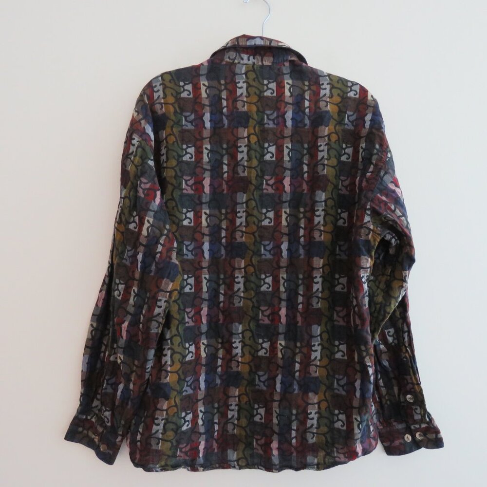 VINTAGE JHANE BARNES Abstract Checked Multicolor Button Down Shirt Men's Size M - Picture 10 of 14